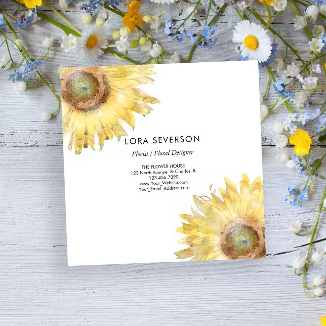 Gelbe Sonnenblume Wasserfarbe Florist Quadratische Visitenkarte (Von Creator hochgeladen)
