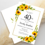 Gelbe Sonnenblume Weiße Daisy Blüte 40. Geburtstag Einladung<br><div class="desc">Hübsche gelbe Sonnenblumenblume, 40. Geburtstagskarte. Gelbe Pfannenbäume und weiße Molkereien vermischen sich mit den Sonnenblumen. Ein rechteckiger goldfarbener Rahmen verleiht ihm ein elegantes Ambiente. Sehr einfach zu anpassen. Dieser Rücken ist weiß mit einem Sonnenblumenstrauß. Das ist perfekt für ein Sommergeburtstag. Dieser Artikel ist Party der Kollektion Gelbe Sonnenblumen und Weißes...</div>
