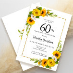 Gelbe Sonnenblume Weiße Daisy Blüte 60. Geburtstag Einladung<br><div class="desc">Hübsche gelbe Sonnenblume, 60. Geburtstagskarte. Gelbe Pfannenbäume und weiße Molkereien vermischen sich mit den Sonnenblumen. Ein rechteckiger goldfarbener Rahmen verleiht ihm ein elegantes Ambiente. Sehr einfach zu anpassen. Dieser Rücken ist weiß mit einem Sonnenblumenstrauß. Das ist perfekt für ein Sommergeburtstag. Dieser Artikel ist Party der Kollektion Gelbe Sonnenblumen und Weißes...</div>