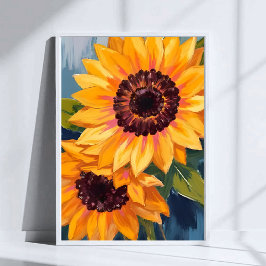 Gelbe Sonnenblumen | Aquarell-Blumenmalerei Poster