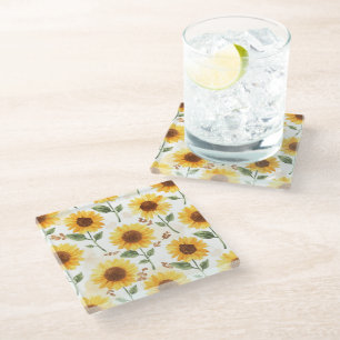 Gelbe Sonnenblumen Aquarell Floral Whimsical Glasuntersetzer