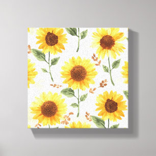 Gelbe Sonnenblumen Aquarell Floral Whimsical Leinwanddruck