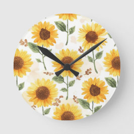 Gelbe Sonnenblumen Aquarell Floral Whimsical Runde Wanduhr