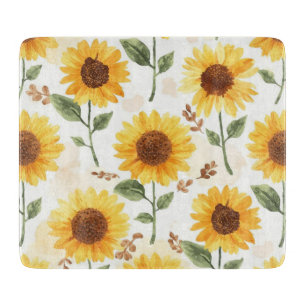 Gelbe Sonnenblumen Aquarell Floral Whimsical Schneidebrett