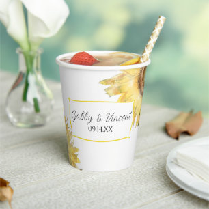Gelbe Sonnenblumen Aquarell-Hochzeit Pappbecher