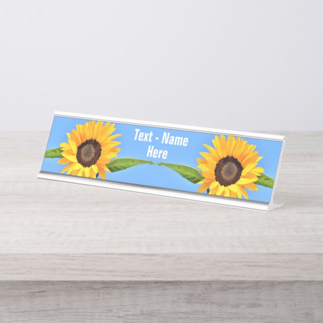 Gelbe Sonnenblumen auf blauem Himmel - Ihr Text Schreibtischnamensplakette (Vorderseite )