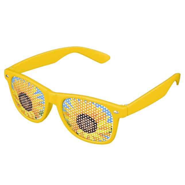 Gelbe Sonnenblumen auf blauem Himmel - Sommer Partybrille (Schrägansicht)