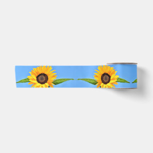 Gelbe Sonnenblumen auf blauem Himmel - Sommer Satinband