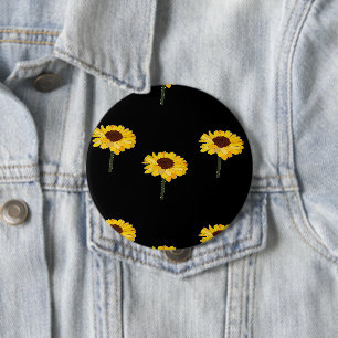 Gelbe Sonnenblumen auf schwarz Button