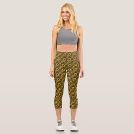 Gelbe Sonnenblumen auf schwarz Capri Leggings
