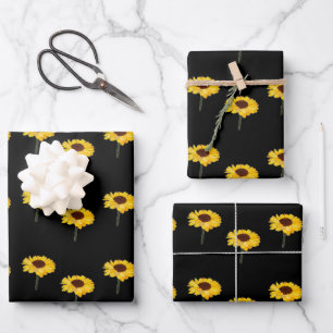 Gelbe Sonnenblumen auf schwarz Geschenkpapier Set