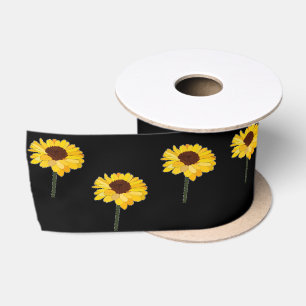 Gelbe Sonnenblumen auf schwarz Satinband