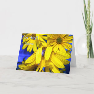 Gelbe Sonnenblumen, Blaue Biene - bald besser werd Karte
