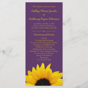 Gelbe Sonnenblumen-Blume Lila Hochzeitsprogramm Programm