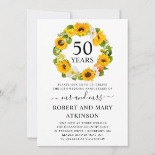 Gelbe Sonnenblumen-Blumen 50. Hochzeitstag Einladung