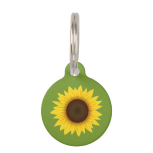 Gelbe Sonnenblumen-Blumenillustration auf Grün Haustiermarke