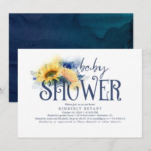 Gelbe Sonnenblumen Elegante Blue Baby Dusche Einladung