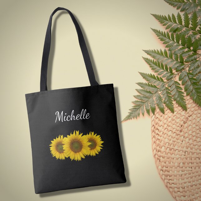 Gelbe Sonnenblumen Elegante Blumen Modernes Schwar Tasche (Von Creator hochgeladen)
