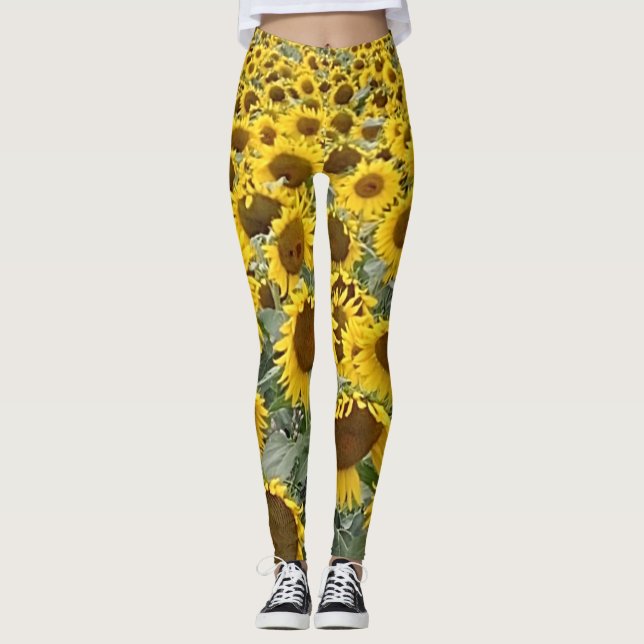 Gelbe Sonnenblumen FeldYogaübung Leggings (Vorderseite)