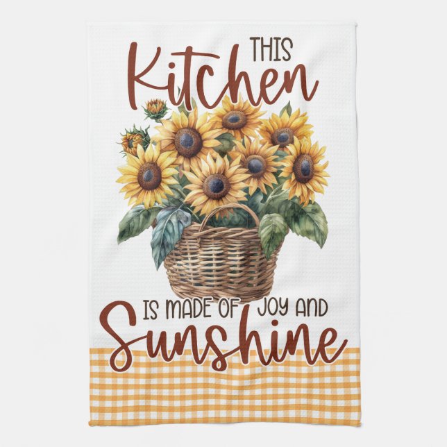 Gelbe Sonnenblumen Floral Gingham Sunshine Joy Geschirrtuch (Vertikal)