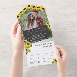 Gelbe Sonnenblumen Foto Hochzeit All In One Einladung