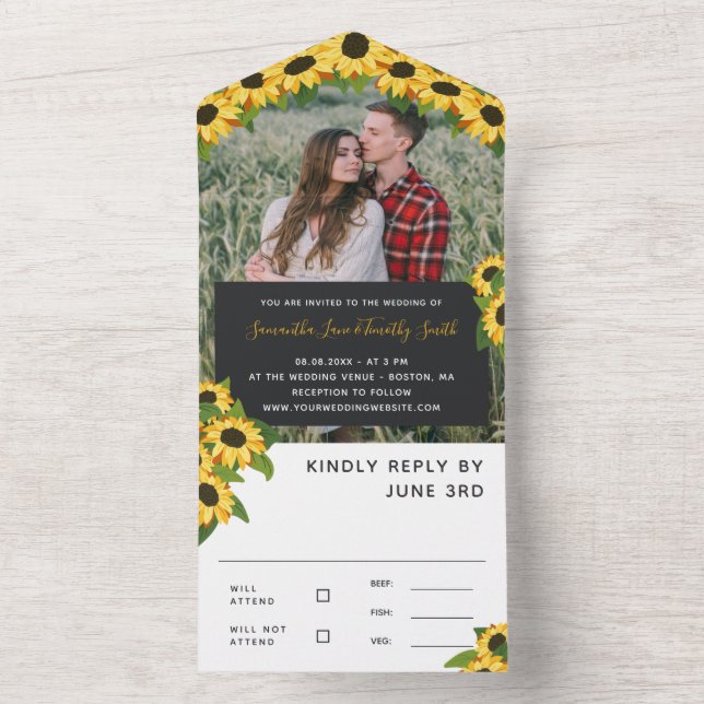Gelbe Sonnenblumen Foto Hochzeit All In One Einladung (Innen Boden)