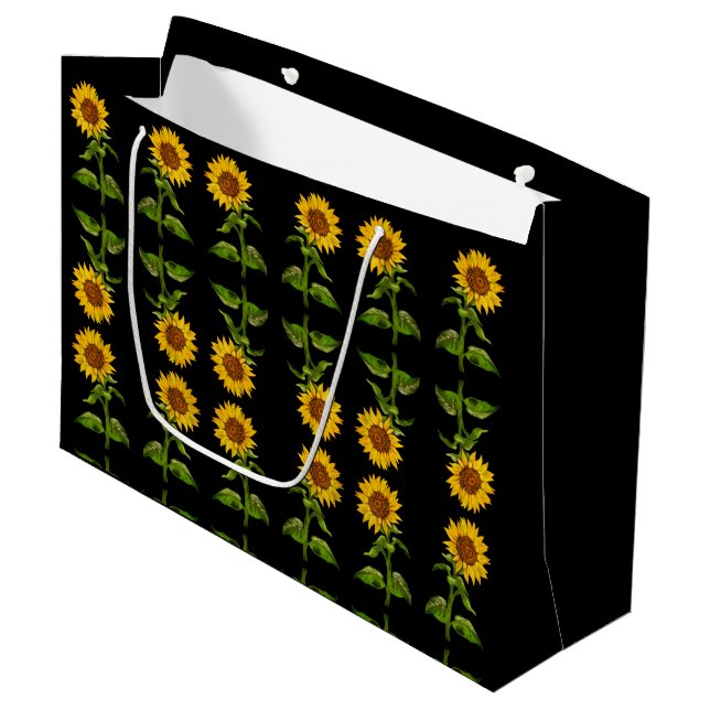 Gelbe Sonnenblumen Große Geschenktüte (Vorderseite Schrägansicht)