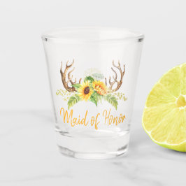 Gelbe Sonnenblumen Grünpflanzen Antlers Trauzeugin Schnapsglas