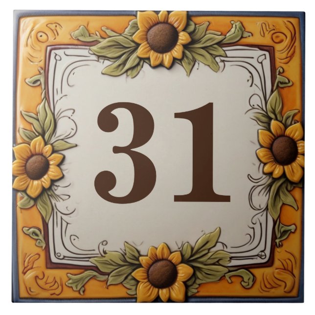 Gelbe Sonnenblumen, Hausnummer Schild Plaque Fliese (Vorderseite)