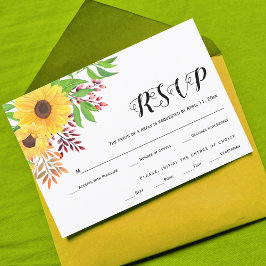 Gelbe Sonnenblumen, Herbstlaube Hochzeit RSVP-Kart RSVP Karte