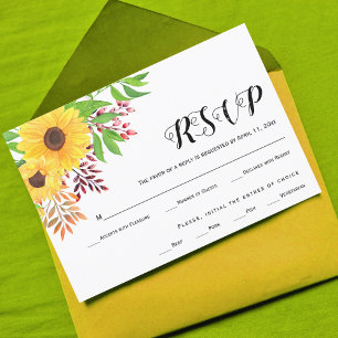 Gelbe Sonnenblumen, Herbstlaube Hochzeit RSVP-Kart RSVP Karte