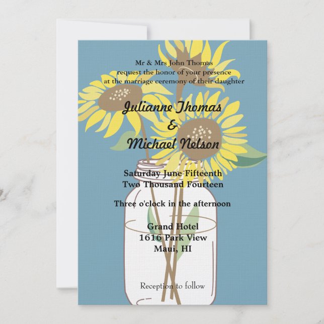 Gelbe Sonnenblumen Hochzeit Einladung (Vorderseite)