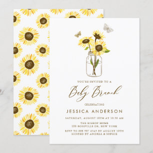 Gelbe Sonnenblumen im Mason Jar Baby Brunch Einladung