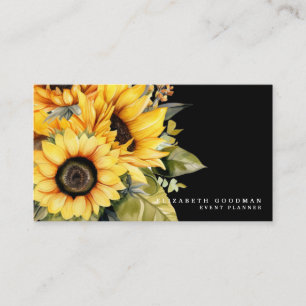 Gelbe Sonnenblumen in Chic Schwarz Geschäftskarten Visitenkarte