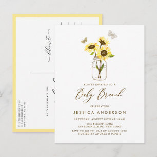 Gelbe Sonnenblumen in einem Mason Jar Baby Brunch Einladungspostkarte
