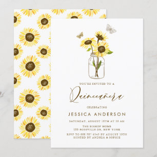 Gelbe Sonnenblumen in einem Mason Jar Quinceñera Einladung