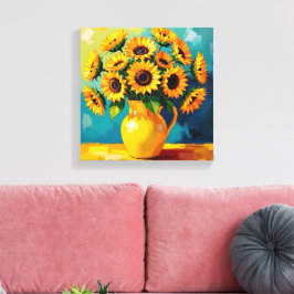 Gelbe Sonnenblumen in einer Gelbvase Leinwanddruck