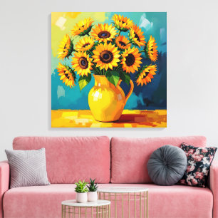 Gelbe Sonnenblumen in einer Gelbvase Leinwanddruck