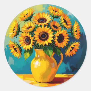 Gelbe Sonnenblumen in einer Gelbvase Runder Aufkleber
