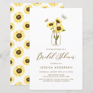Gelbe Sonnenblumen in Jar Bridal Dusche Einladung