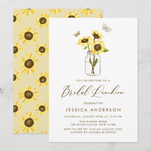 Gelbe Sonnenblumen in Mason Jar Bridal Luncheon Einladung