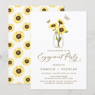 Gelbe Sonnenblumen in Mason Jar Engagement Party Einladung