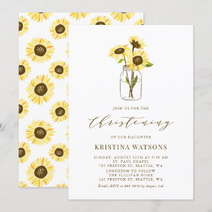 Gelbe Sonnenblumen in Mason Jar Sommer Christening Einladung
