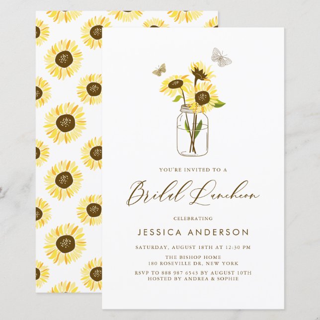 Gelbe Sonnenblumen Jar Bridal Luncheon Einladung (Vorne/Hinten)