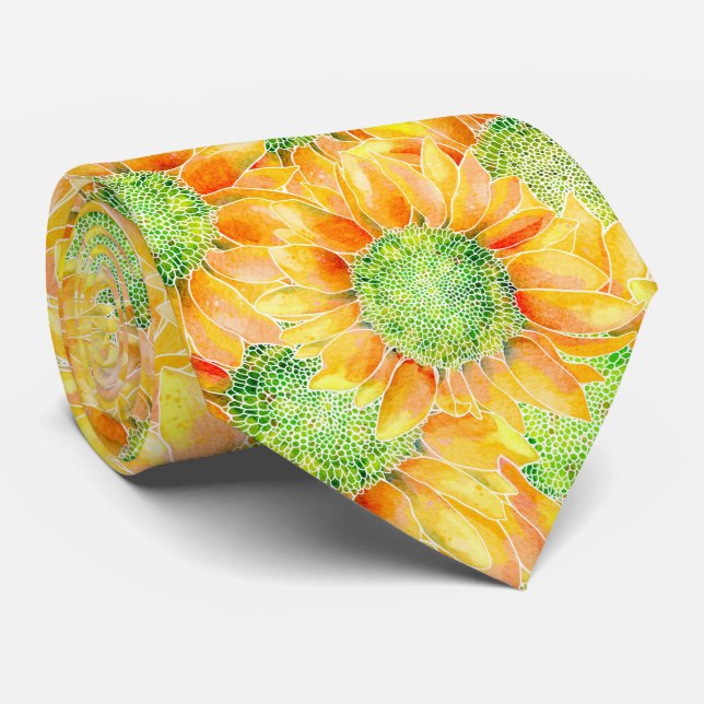 Gelbe Sonnenblumen Krawatte (Gerollt)