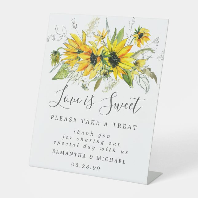 Gelbe Sonnenblumen Liebe ist Sweet Dessert Bar Sockelschild (Vorderseite)