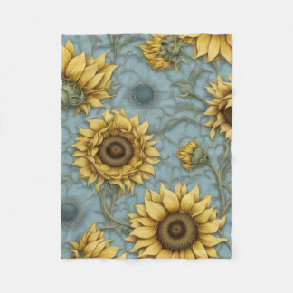 Gelbe Sonnenblumen mit blassblauem Hintergrund Fleecedecke