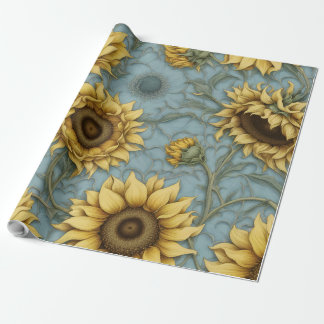 Gelbe Sonnenblumen mit blassblauem Hintergrund Geschenkpapier