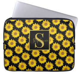 Gelbe Sonnenblumen Mit Monogramm Elektronik-Tasche Laptopschutzhülle