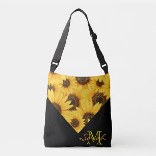 Gelbe Sonnenblumen mit Monogramm Tragetaschen Mit Langen Trägern